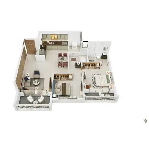 Codename Roots 2 BHK unit plan - 638 to 760 sq.ft carpet, Mamurdi Pune