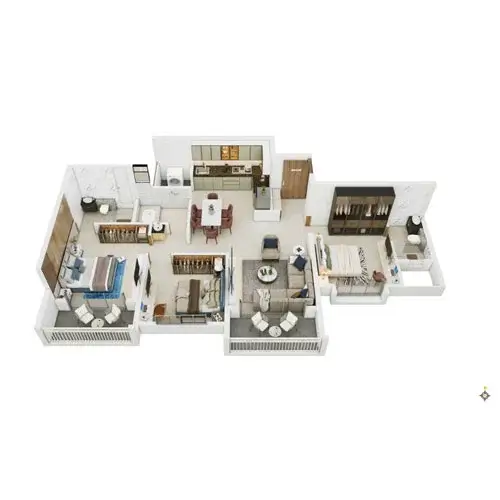 Codename Roots 3 BHK unit plan - 848 to 1036 sq.ft carpet, Mamurdi Pune